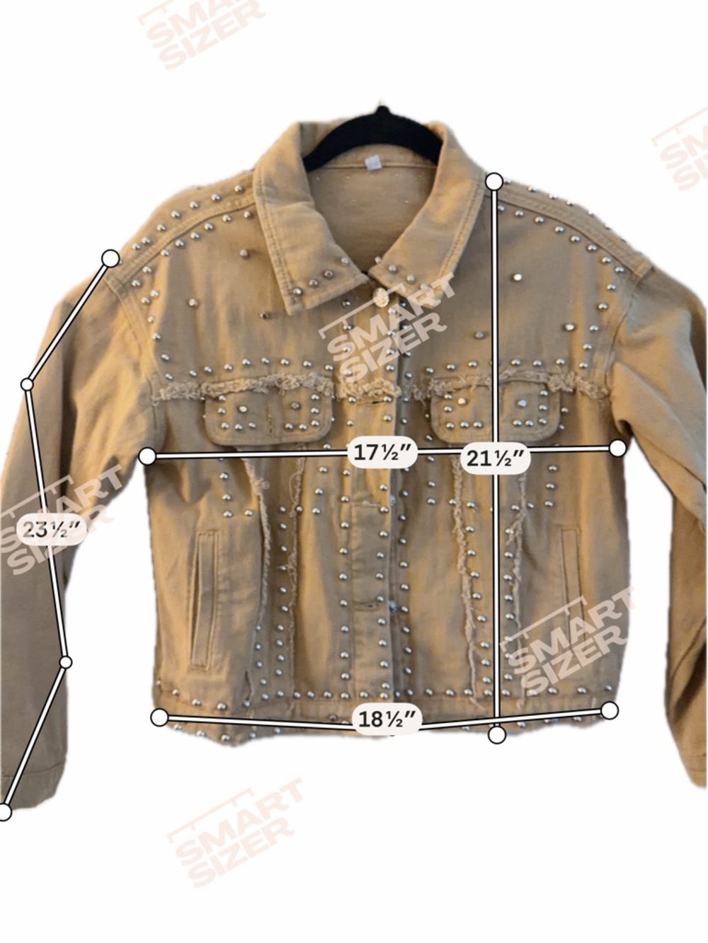 Beige Studded Denim Jacket - Women Size Small - Picture 8 of 8